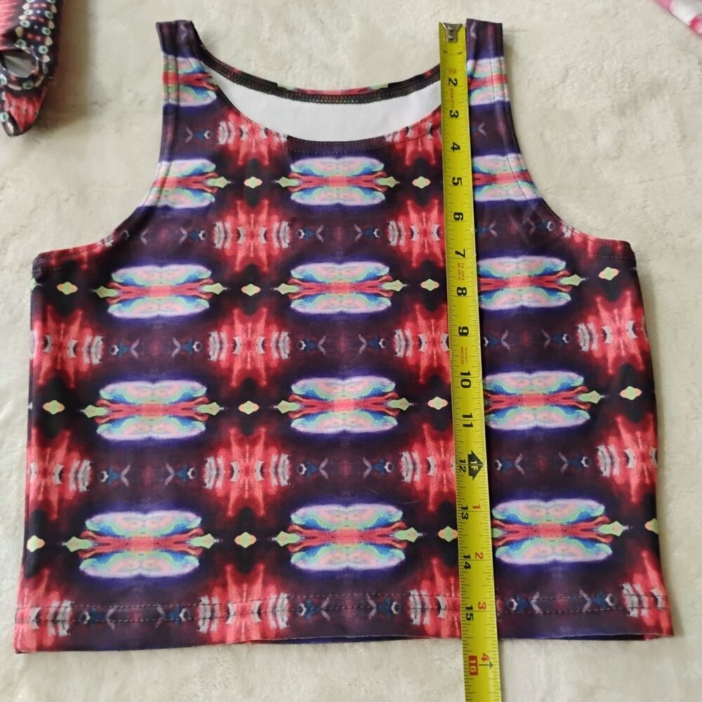 Rare EDM Aqua Burns 2 Pc Crop Top High Waist Shorts Set S/M Rave Festival Outfit - Picture 14 of 15